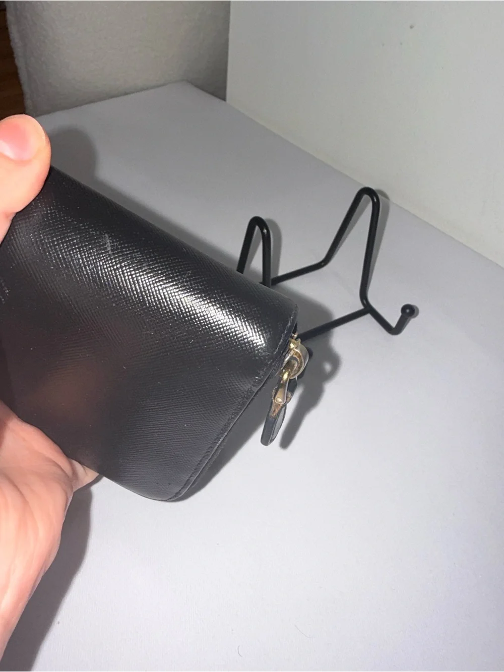 Prada Black Saffiano Leather Zip Wallet with Gold Logo